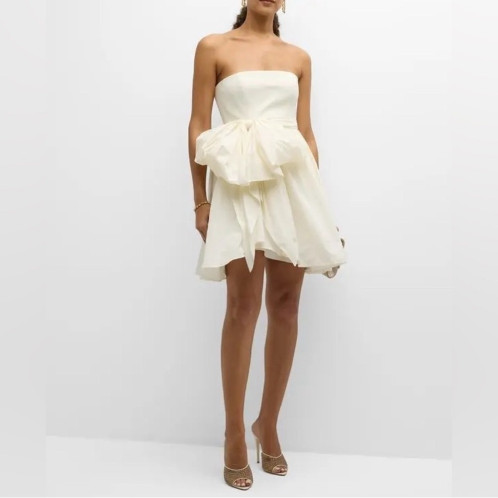 CINQ A SEPT Taffeta Side Bow Liv Mini Dress in Ivory NWT
